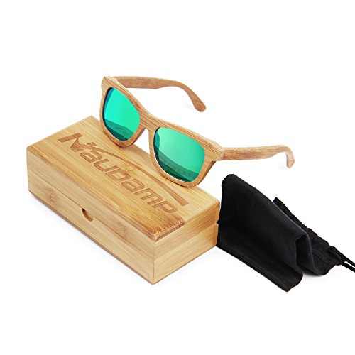 Naudamp Lunettes de Soleil en Bambou carbonisées pour Hommes/Femmes Lunettes de Soleil Vintage flottantes polarisées avec Cadre Complet Sports Nautiques et...