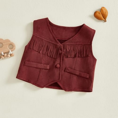 Kids Baby Boy Girl Faux Suede Vest Top Vintage Tassel Wasitcoat Western Cowboy Cowgirl Sleeveless Outwear 1-7T3