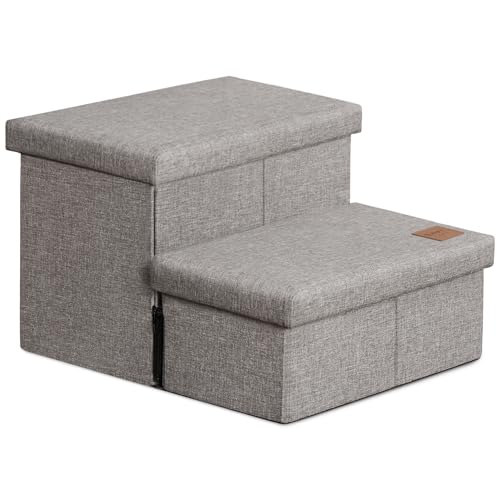 Loves cabin Dog Stairs with Storage 13 H Foldable Pet Stairs for Small Medium or Large Dogs Cat Puppy Steps Ramp with Zip up to 150 lbs Solid Grey 2 Steps