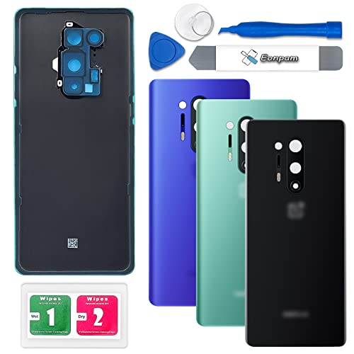 Eonpam Back Cover Glass for oneplus 8 Pro Rear Housing Replacement with Camera Lens + Repair Tool Kit Genuine Rear Glass(Black)