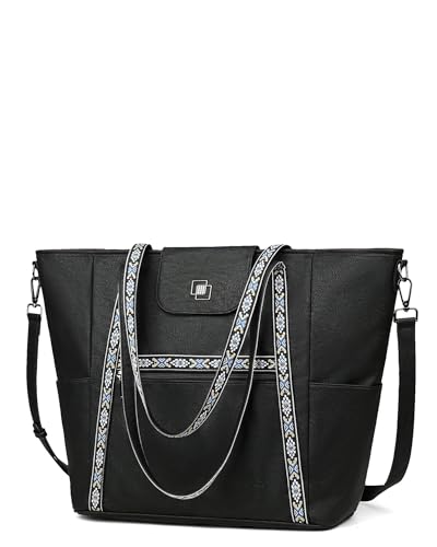 FADEON Large Laptop Tote Bag for Women Designer Leather Laptop