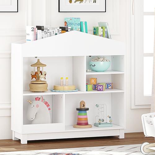 Image of UTEX Kids Bookshelf, Wooden Childrens Bookcases and Toy Storage, Doll House Book Shelves Nursery Book Rack for Classroom Bedroom, White