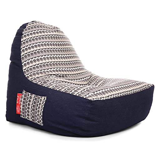 Image of Style Homez Urban Design Denim Canvas Polka Dots Printed Chair Bean Bag XXL Size Filled with Beans Fillers