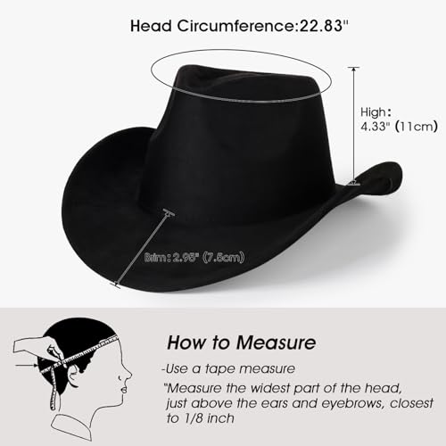 Image of 2 Pack Western Cowboy Hats for Women Men 2 Different hat Bands | Classic Felt Wide Brim Costume Cow Boy Hat Curved Brim Cowgirl Hat