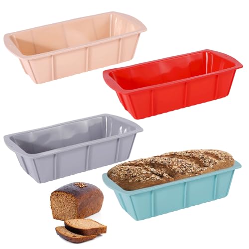 Refractarios, Kitchen 4 Piezas Moldes de Silicona para Hornear Antiadherente, Moldes Panque, Silicona Toast Mould, Juegos para Hornear, Molde Cuadrado para Hornear, Capacidad de 1...