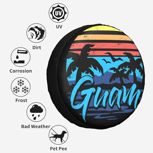 Image of Guam Island Flag Palm Trees Spare Tire Cover Weatherproof Wheel Protectors Dust-Proof Sun Protection Wheel Tire Covers Universal Fit for Truck SUV RV Camper Trailer Car Accessories 17 inch