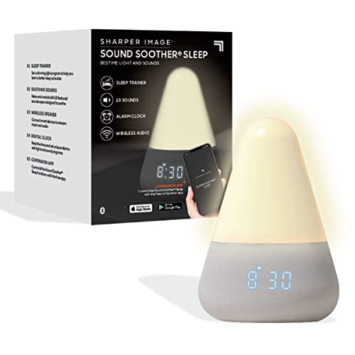 Sharper Image Sound Soother Intelligent Sleep Trainer & Aide, Bluetooth Speaker with 10 Built-in Soundscapes & Smart Clock, White Noise Machine, Companion App, Dimmable Light, Stress & Anxiety Relief