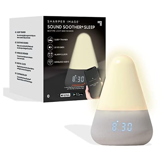 Sharper Image Sound Soother Intelligent Sleep Trainer & Aide, Bluetooth Speaker with 10 Built-in Soundscapes & Smart Clock, White Noise Machine, Companion App, Dimmable Light, Stress & Anxiety Relief