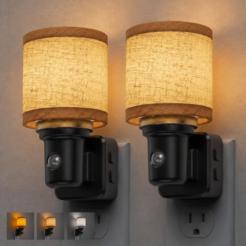 Image of L LOHAS LED Night Lights Plug into Wall,Linen Fabric Cylinder Night Light