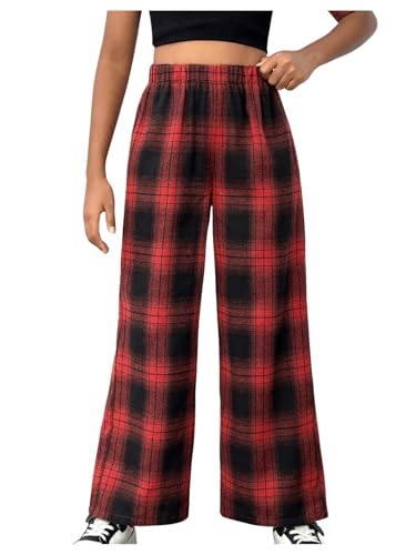 Image of SHENHE Girl's Plaid Pants Elastic Waist Loose Buffalo Plaid Straight Leg Pants