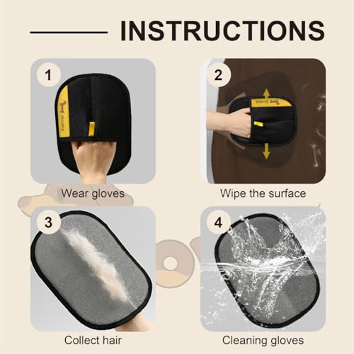 2-PCS Pet Hair Remover Gloves with A Hair/Lint Removal Tool, Reusable Magic Brush Pet Hair Removal Glove for Dogs & Cats, Remove Dog/Cat Hair from Couch, Carpet, Car Seat.