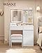 VASAGLE KAILYN Collection - 35.4-Inch Wide Vanity Desk with Mirror and Lights, Power Outlets, Vanity Table Set with Stool, Jewelry Storage, Adjustable Shelves, for Bedroom, Cloud White URDT132W02