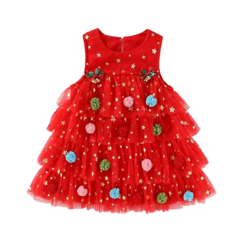 Vestido de Navidad para niños, vestido de Navidad para niñas, vestido de invierno, cuello redondo, sin mangas, tul en capas, tutú, vestido de princesa, vestido de Navidad, vestidos de fiesta de