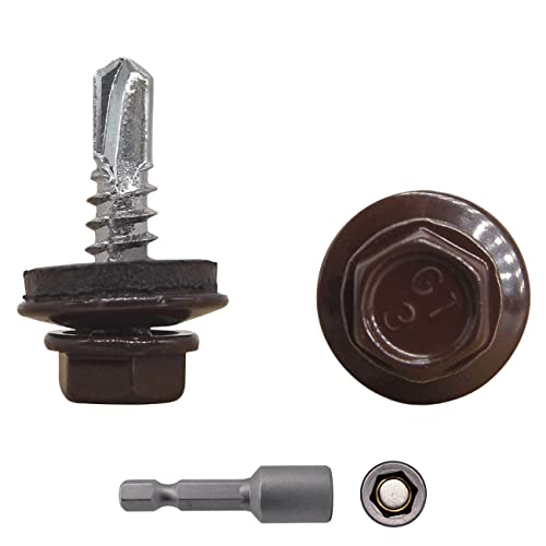 (Pack of 150 pcs) Metal Roofing Screws, 4.8 x 19 mm Self-Drilling Screws With EPDM Washers, Painted Hex Washer Head, Sheet Metal Screw (150, RAL 8017)