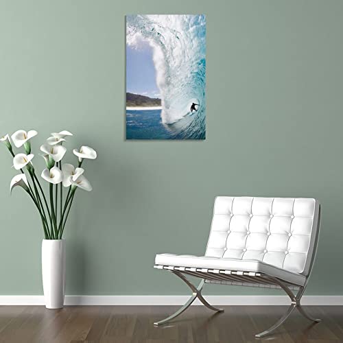 Landscape Poster Boy Surfing In The Blue Sea Boy Room Aesthetic Posters Canvas Wall Art Prints For Wall Decor Room Decor Bedroom Decor Gifts 24X36Inch(60X90Cm) Frame-Style #TOP4
