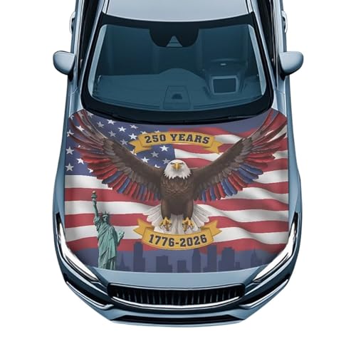 Image of Renewold 250th Anniversary USA Car Hood Cover Protector Hood Covers for Cars Spring Fall Summer Winter Hood Wrap Blanket Women Men Automotive Exterior Accessories Decor for Most Sedan Small SUV Truck