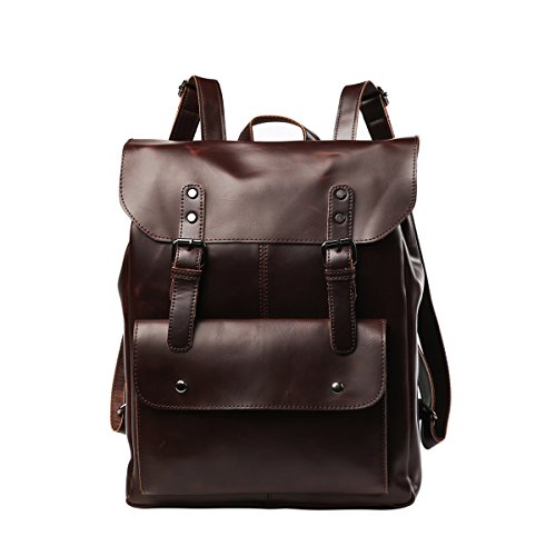 FXY Crazy Horse PU sac à dos en cuir sac d'école ordinateur portable grande capacité Voyage entreprise pour hommes et femmes (marron)