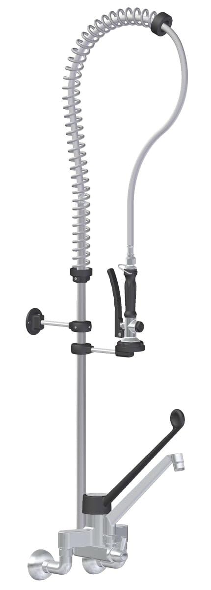 GastroHero Zweiloch Geschirrwaschbrause 2GWBT/E_PROFI | Wandmontage | Mischbatterie | Schwenkhahn | Profi Spülbrause | dosierbare Strahlstärke | Handbrause | 2 Mischventile für Warm- & Kaltwasser