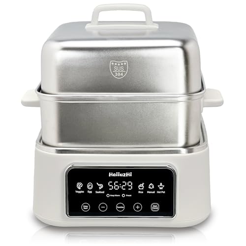 Electric Food Steamer 12.7 QT, Double-Tier 8-in-1 Vegetable & Meal Steamer, Stainless Steel, Timer & Keep Warm, Boil-Dry Protection, Healthy Cooking Kitchen Steamer