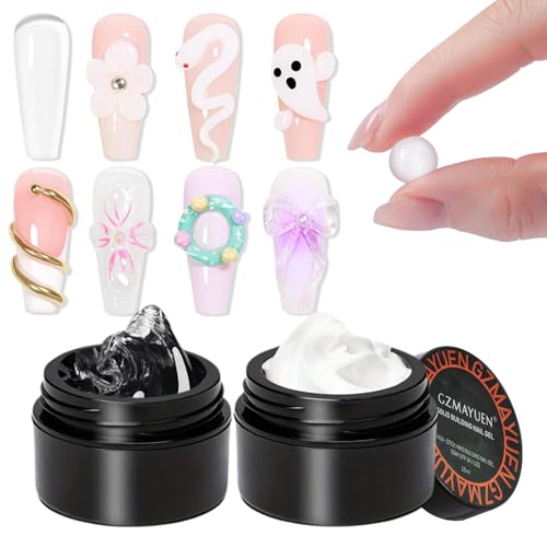 GZMAYUEN Gel de construction solide 2 couleurs pour ongles, blanc transparent solide 3D, gel de construction pour ongles en gel, gel acrylique, 15 ml