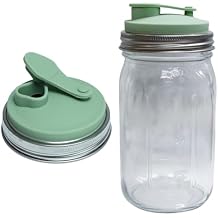 Silicone Drinking Lid with Stainless Steel Ring Sealing Canning Caps Drinking Jars Lids for 86mm Wide Mouth Mason Jars Green One Size