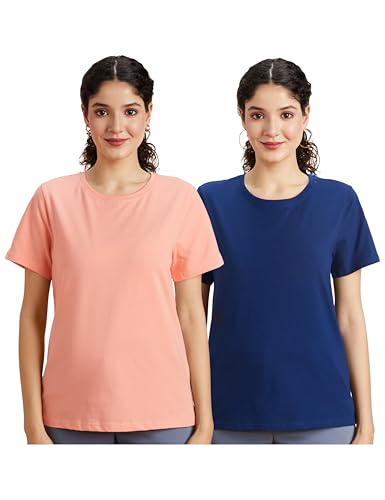 Image of Amazon Brand - Symbol Women Cotton Stretch Regular Fit Round Neck Half Sleeve T-Shirt (Available in Plus Sizes)
