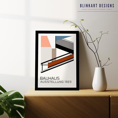 Image of BLINKART Vintage Bauhaus Retro Geometric Aesthetic Poster Gallery | Colorful Wrap Framed For Home Office Studio Living Room Modern Art Studio Decoration Abstract Shapes | (d70) | 13x10 Inch