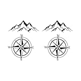 Etiqueta engomada del Coche de la montaña, Etiqueta del capó del Coche - Calcomanías Laterales para Puerta de Coche con brújula de montaña,Decoración Auto Impermeable 4X, Accesorios del Coche RV Auto