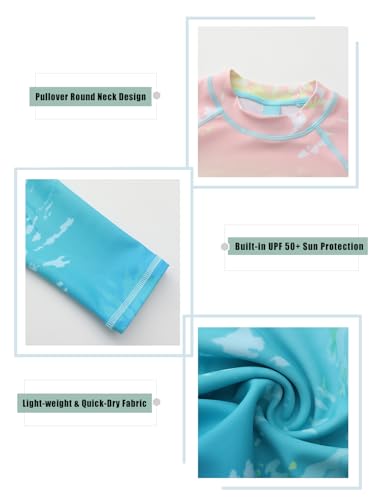 Image of Girls Long Sleeve Swim Shirt Rash Guard for Girls One Piece Bathing Suits with UPF 50+ Sun Protection 3-16 Years