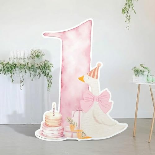 Image of Croblissful One Silly Goose Party Decorations 1st Birthday Backdrop Duck Animal Background Prop for Birthday Baby Shower Party Supplies(Watercolor Pink,One Goose)