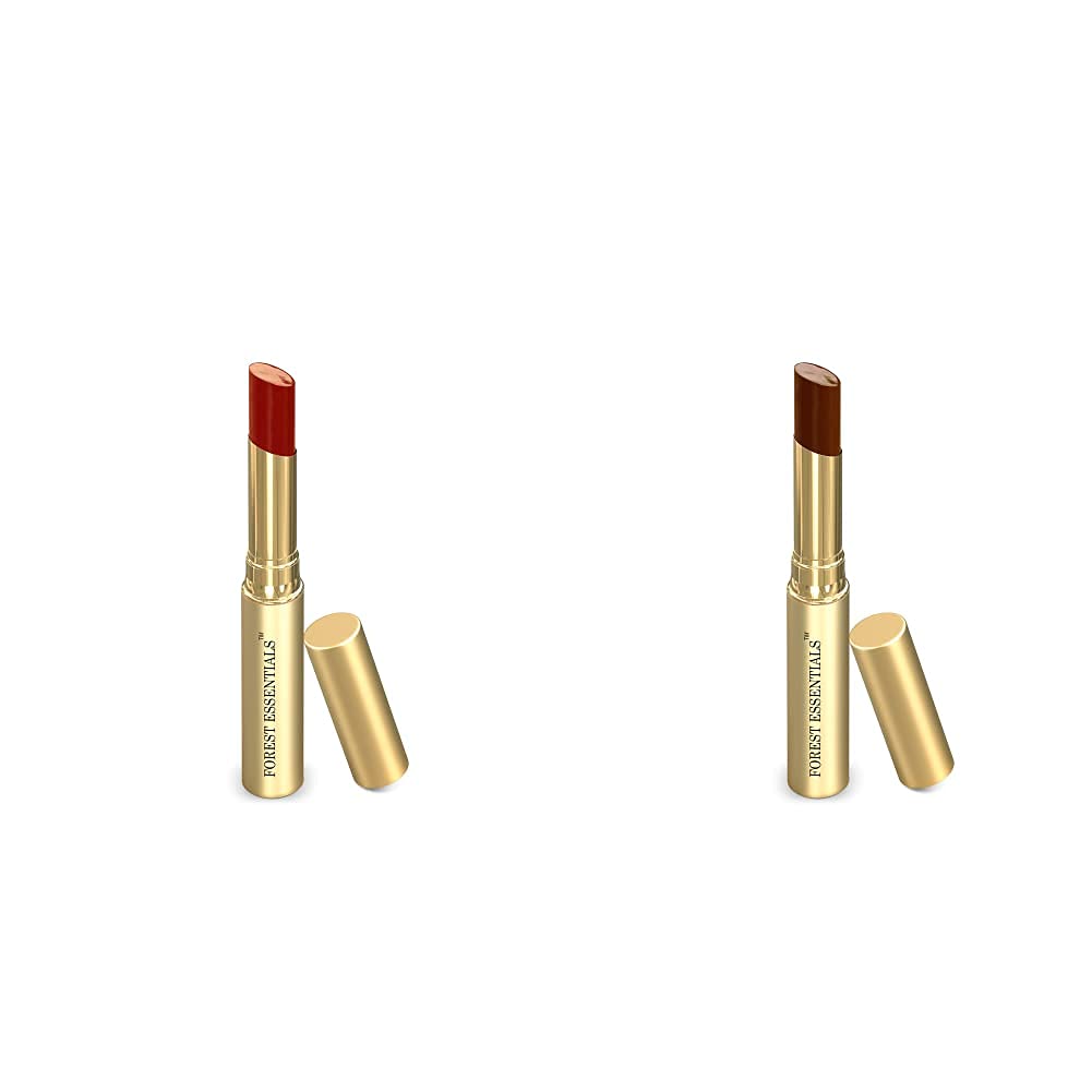 forest essentials tinted lip serum madhu rasa anar rasa 2.2 g, maroon (brownish crimson) & forest essentials tinted lip serum madhu rasa misri cardamom 2.2g, brown