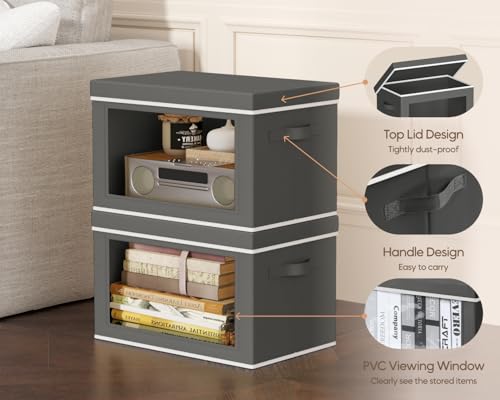 Image of Homsorout Collapsible Storage Bins with Lids - Stackable Storage Containers with Window, 6 Pack Fabric Cube Bins for Closet, Home & Office Organization Baskets, Dark Gray, 14.9 inch x 9.8 inch x 9.8 inch
