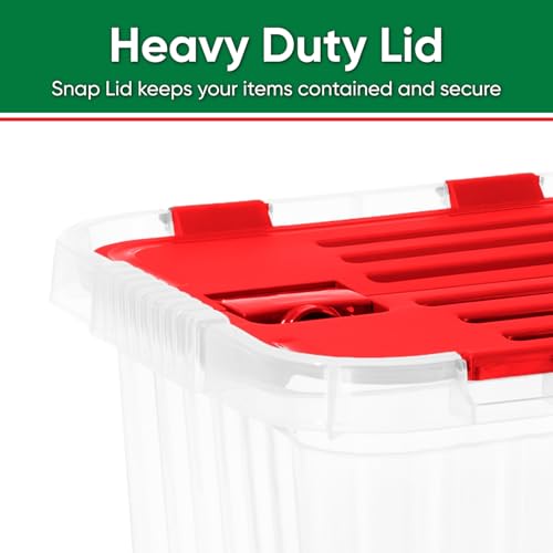 Image of Superio Red Storage Box with Red Hinged Lids, Plastic Container Bins for Organizing with Attached Lid, Stackable Crates, BPA Free, Organizers for Home and Office, 27.5 Quart (17 inchx11.65 inchx12.25)