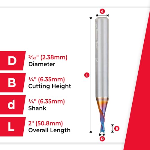 Image of Amana Tool Solid Carbide Spektra Extreme Tool Life Spiral Plunge Router Bit Down-Cut, 46244-K, 3 /32 Dia x 1 /4 CH x 1 /4 Shank 2 Inch L