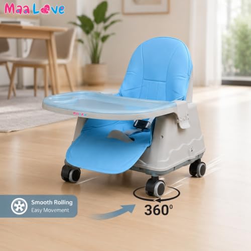 Image of Maa Love 4-in-1 Baby High Chair for 0-5 Years, Adjustable Height Feeding Chair with Detachable Tray, One-Hand Fold, Multifunctional High Chair (Blue)