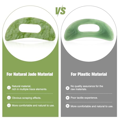 Image of Jade Stone Gua Sha Massage Tool Set Larger Guasha Board with Handle Muscle Scraping Massage Tools Facial Anti Cellulite Spa Acupuncture Tools for Back Neck Face Leg Massage, Lymphatic Drainage