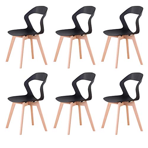 GroBKau Lot de 6 chaises de salle à manger modernes en plastique ajouré pour salon, salle à manger, bureau, salle de réunion, restaurant, etc. (noir-6)