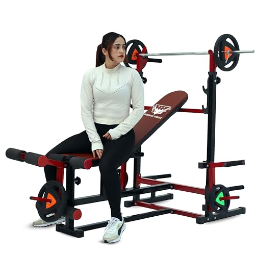 Image of 8-in-1 Heavy-Duty Adjustable Gym Bench for Home Workout | Foldable Flat, Incline & Decline Bench Press with Leg Curl, Leg Extension & Barbell Rack | Strength Training Equipment