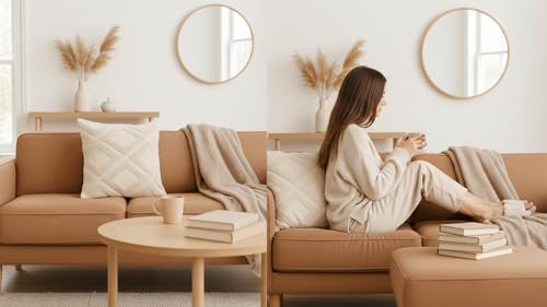 Image of Premium Cotton Cushion Cover, 20 Inch x 20 Inch, Circular Knit Neutral Textured, Square Accent, Cushion Cover Set of 4 for Living Room, Sofa (Diamond-10)