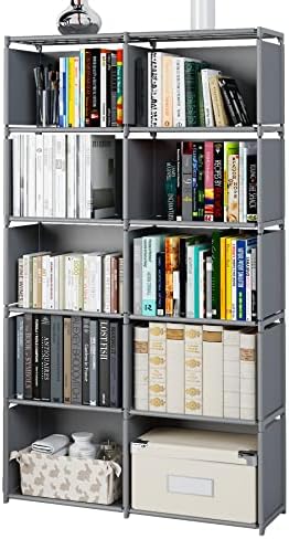 MOYIPIN Bookshelves, Assembled Storage Rack, Bedroom Living Room Vertical Cabinet Bookshelf, Double Row 10-Grid Multi-Functional Storage Equipment (Grey) MOYIPIN Bookshelves, Assembled Storage Rack, Bedroom Living Room Vertical Cabinet Bookshelf, Double Row 10-Grid Multi-Functional Storage Equipment (Grey)