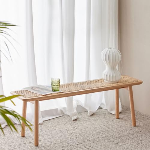 Banco de Mesa de Comedor de ratán de Madera, Banco de Entrada, Asiento de Banco al Final de la Cama, Banco de Madera para Interiores, Banco Estrecho de Estilo rústico para Ventana de dormito