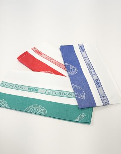Le Cordon Bleu Tea Towel Gift Set - Set of 3 Tea Towels (Blue, Red, Green) - Perfect for Any Kitchen