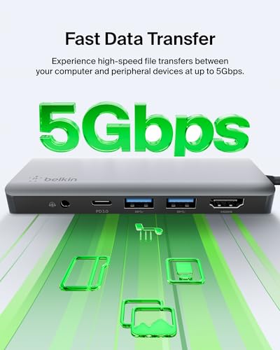 Image of Belkin USB-C Hub, 7-in-1 MultiPort Docking Station for MacBook & Windows - 85W USB-C Power Delivery 3.0, 4K HDMI 1.4, 2X USB-A 3.0, SD 3.0, Micro SD 3.0, & 3.5mm Audio Jack (Pack of 10)