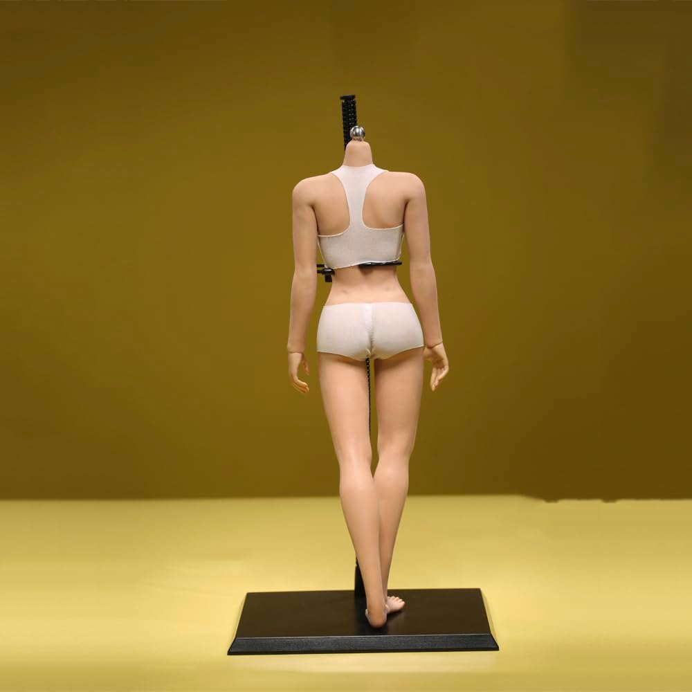 Fremego 1/6 Scale Female Body, 12inch Super Flexible European Body Type Action Figure JIAOUDOLL Seamless Large Bust Figure Body Doll No Head (New Pale Skin, JOQ-09F-Undetachable Feet)