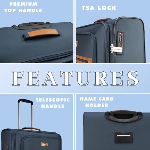 Image of F Gear Softair Small Cabin Soft Luggage | Lightweight Expandable Carry-On Trolley Bag with 360 Spinner Wheels, Silent 8-Wheel System, Built-in TSA Lock, Anti-Theft Zipper & Luggage Tag (.Navy)