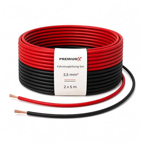 Premium X Fahrzeugleitung FLRY-B Set 5m 2 5mm Rot/Schwarz KFZ Kabel Litze asymmetrisch für Fahrzeuge Motorräder Anhänger Wohnwagen