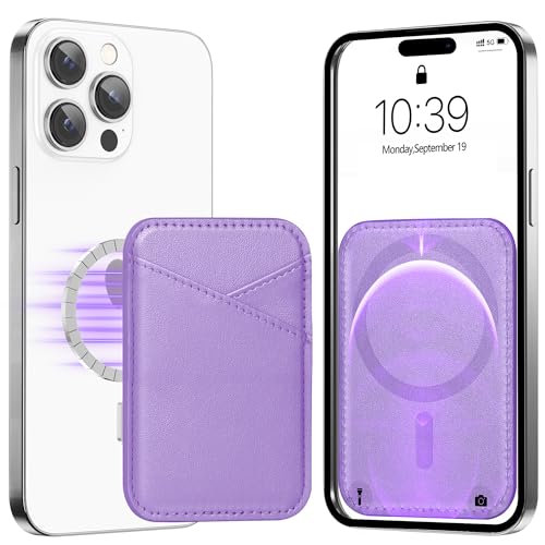 Image of Miroddi for MagSafe Wallet, Strongest Magnetic Card Holder for iPhone 17 /16 /15 /14 /13 /12 Series, Ultra-Thin Leather Magnetic Phone Wallet with 2 Card Slots, RFID Blocking, No More Falling, Purple
