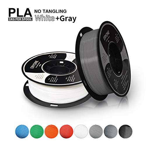 Filament PLA 1.75mm, ERYONE Filament PLA 1.75mm, 3D Printing Filament PLA for 3D printer, 2kg, 2 Spools, (1kg White+1kg Grey)