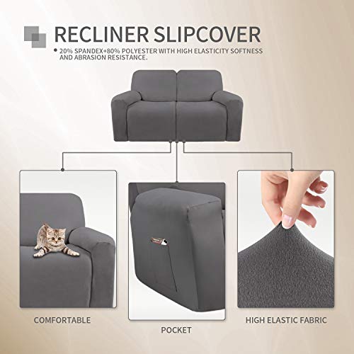 Image of Easy-Going 6 Pieces Microfiber Stretch Sectional Recliner Sofa Slipcover Soft Fitted Fleece 2 Seats Couch Cover Washable Furniture Protector with Elasticity for Kids Pet(Recliner Loveseat,Light Gray)