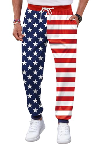 Arvilhill Men's 4th of July Drawstring Pants 1776 Joggers Patriotic American Flag Sweatpants (S-3XL)